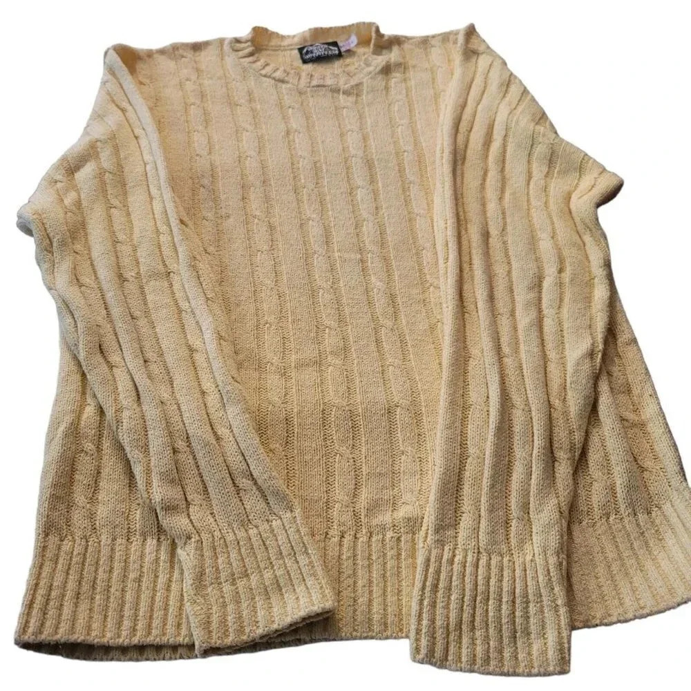 Vtg North Bay Outfitters Cable Knit Men Xl Sweater Crewneck Yellow Made In Usa